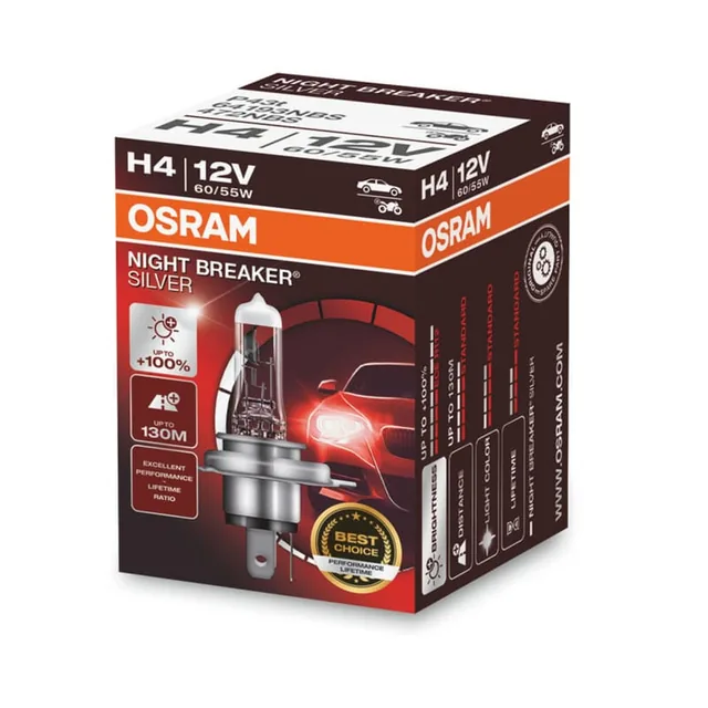 Bec 12V H4 60/55 W Night Breaker Silver +100% Osram, imagine produs