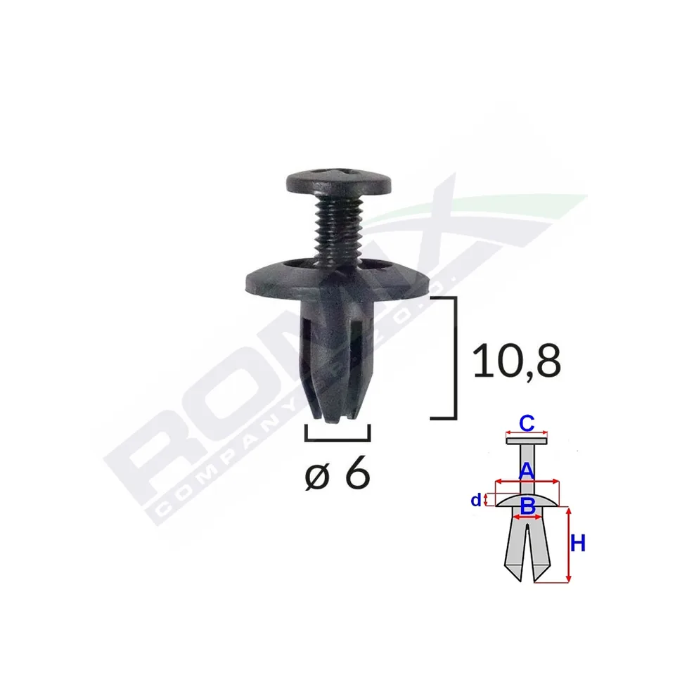 Clips Fixare Pentru Honda/Kia/Toyota 6X10.8Mm - Negru Set 10 Buc, imagine produs