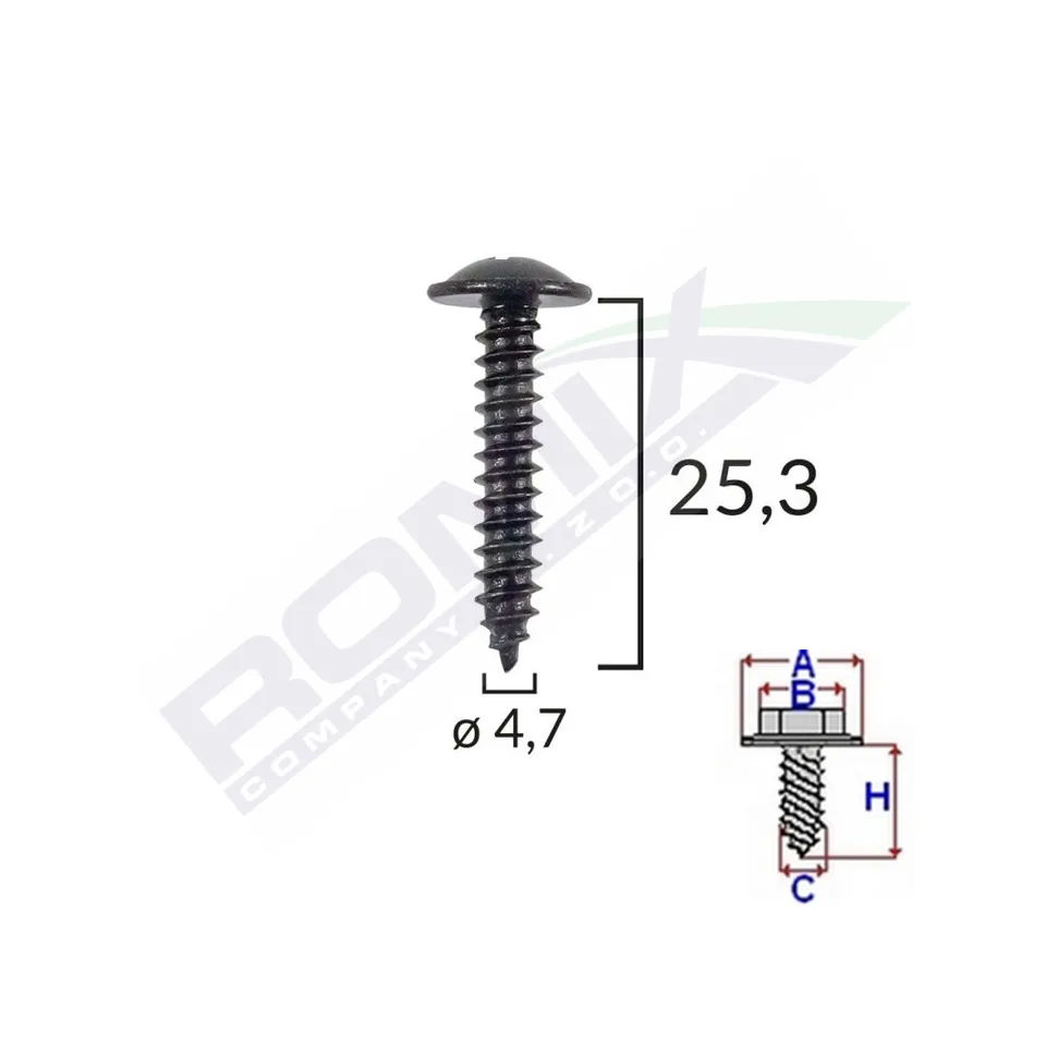 Surub Fixare Pentru Alfa Romeo/Fiat 4.7X25.3Mm - Negru Set 10 Buc, imagine produs