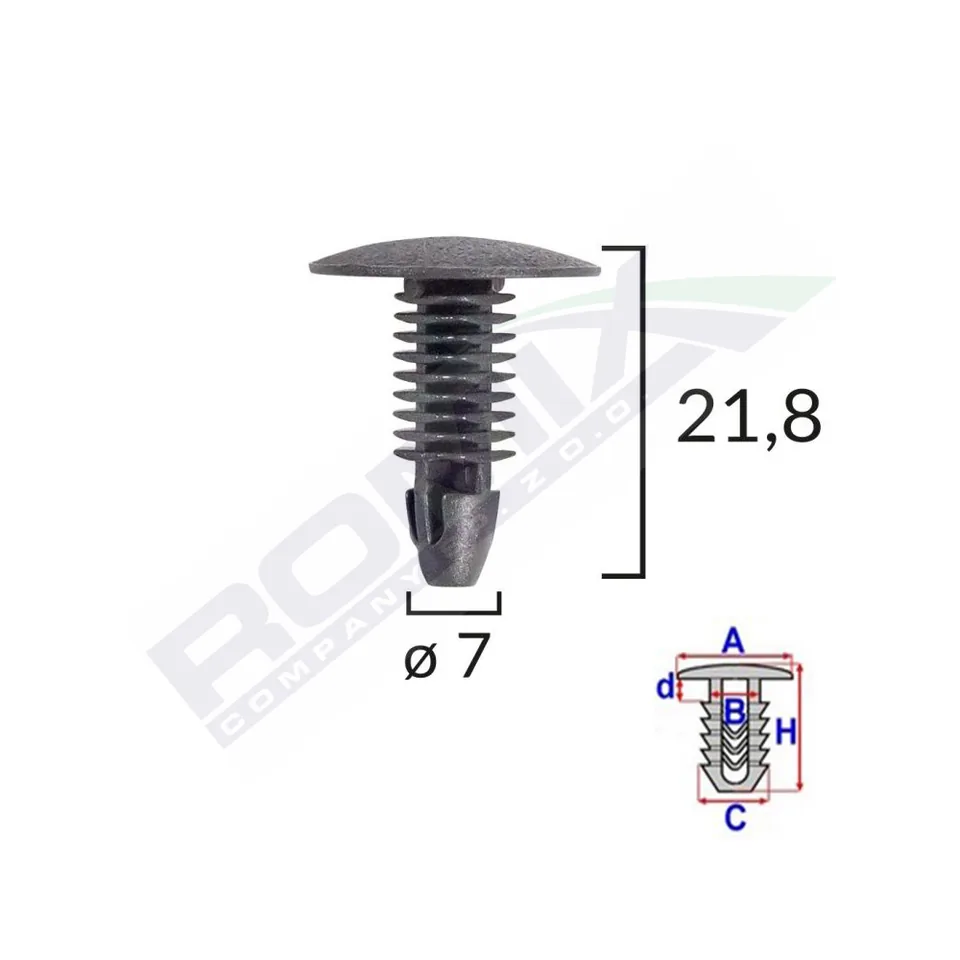 Clips Tapiterie Pentru Honda/Hyundai/Toyota 7X21.8Mm - Negru Set 10 Buc, imagine produs