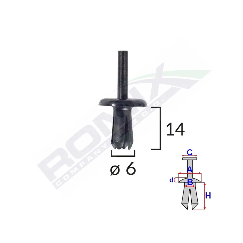 Clips Fixare Pentru Volvo 6X14Mm - Negru Set 10 Buc, imagine produs
