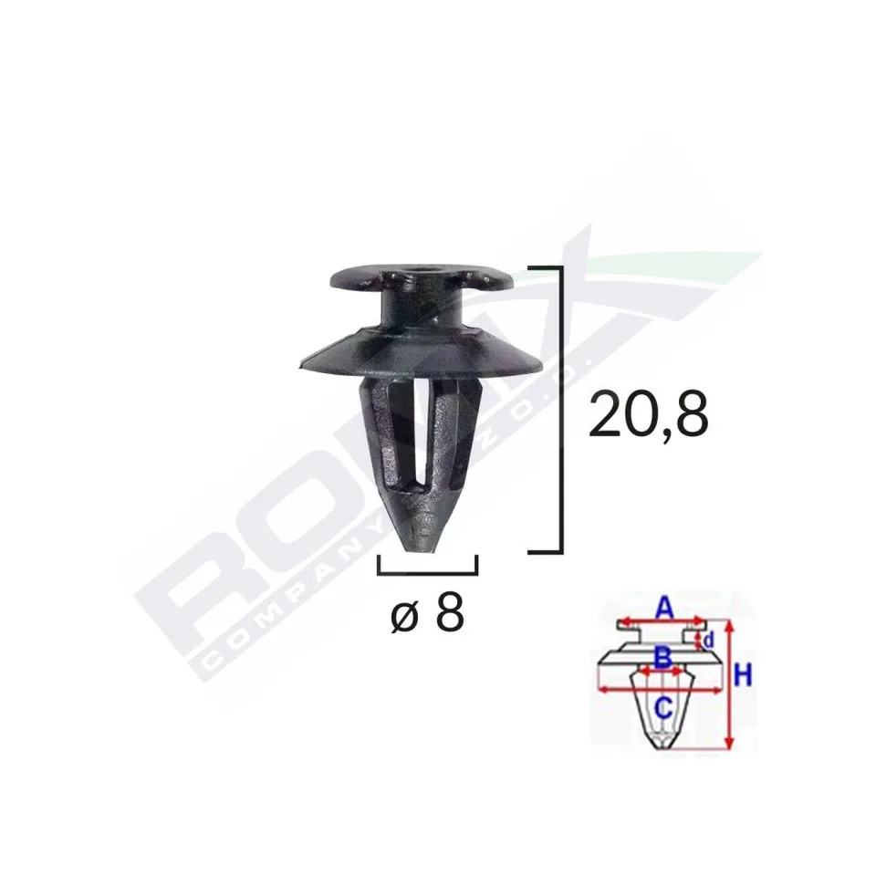 Clips Tapiterie Pentru Audi/Bmw/Seat/Vw 8X20.8Mm - Negru Set 10 Buc, imagine produs