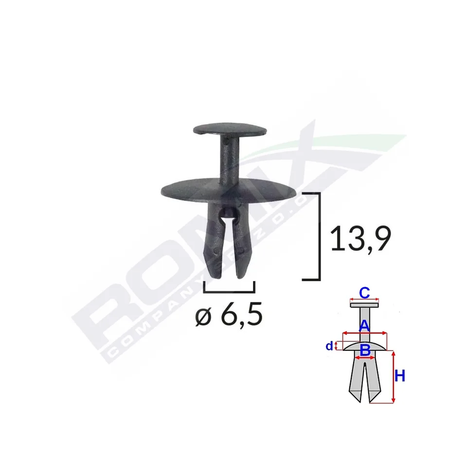 Clips Fixare Pentru Citroen/Peugeot 6.5X13.9Mm - Negru Set 10 Buc, imagine produs
