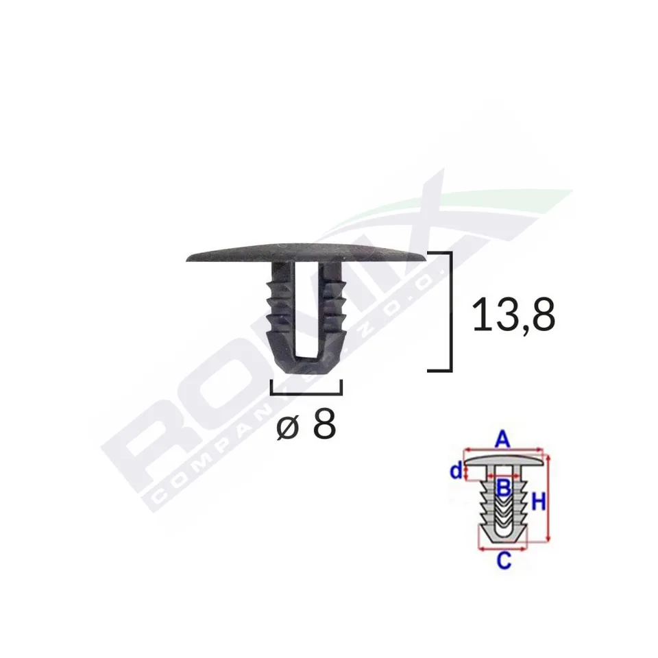 Clips Fixare Capac Motor Pentru Ford 8X13.8Mm - Negru Set 10 Buc, imagine produs