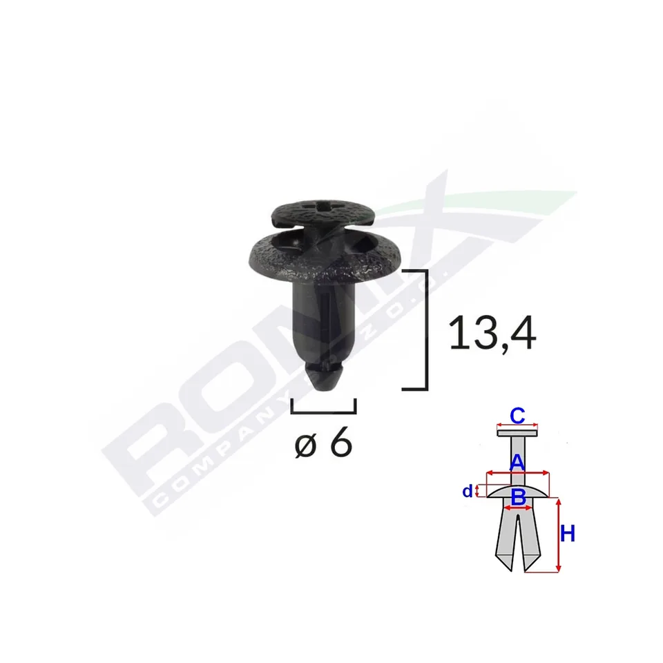Clips Fixare Pentru Lexus/Suzuki/Toyota/Honda/Yamaha 6X13.4Mm - Negru Set 10 Buc, imagine produs