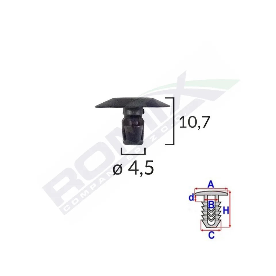 Clips Capac Pentru Citroen/Peugeot 4.5X10.7Mm - Negru Set 25 Buc, imagine produs