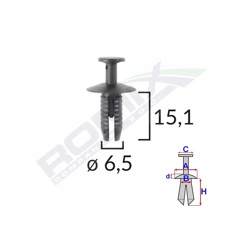 Clips Fixare Pentru Audi/Bmw 6.5X15.1Mm - Negru Set 10 Buc, imagine produs