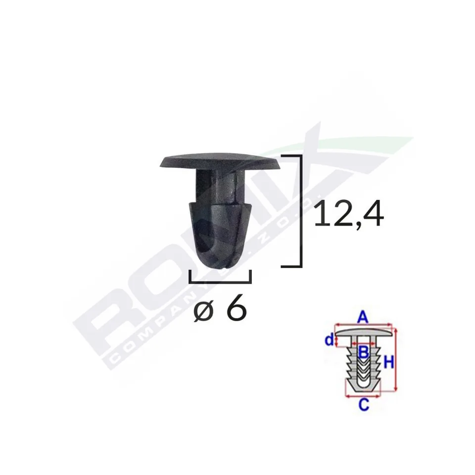 Clips Fixare Pentru Toyota/Lexus 6X12.4Mm - Negru Set 10 Buc, imagine produs