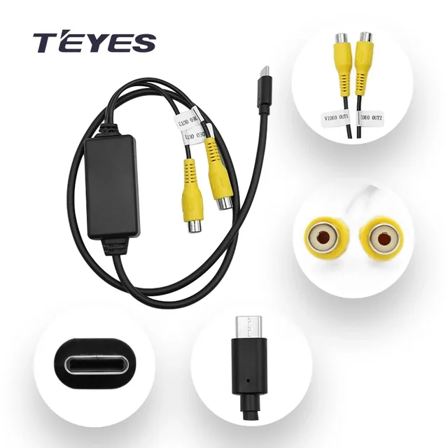Teyes Cablu Adaptor Type-C la 2x RCA CVBS, Video Out 1+2, pentru Navigatii Teyes, imagine produs