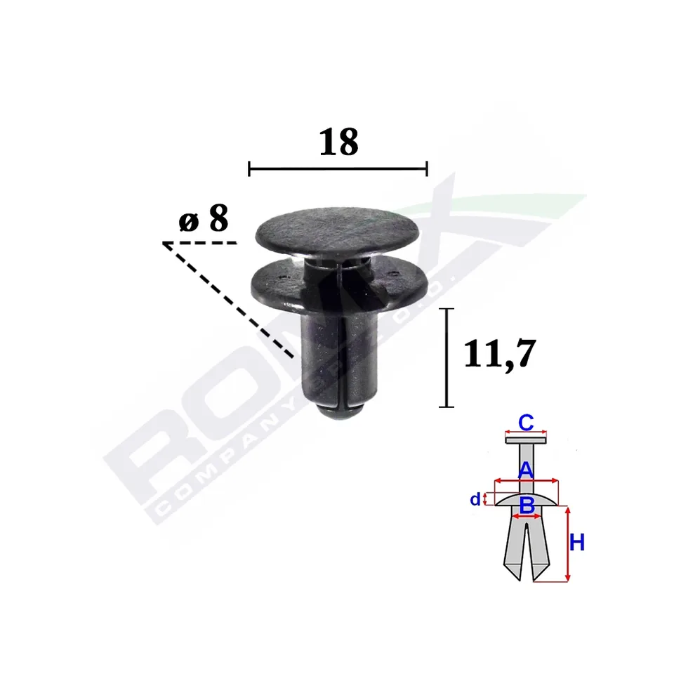 Clips Fixare Bara Protectie Pentru Kia Rio 8X11.7Mm Set 10 Buc, imagine produs
