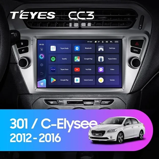Navigatie Auto Teyes CC3 2K Citroen C-Elysee 2012-2016 4+32GB 9.5" QLED Octa-core 2Ghz Android 4G Bluetooth 5.1 DSP, imagine produs