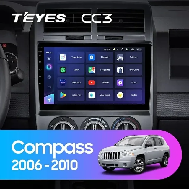 Navigatie Auto Teyes CC3 Jeep Compass 1 2006-2010 4+32GB 10.2" QLED Octa-core 1.8Ghz Android 4G Bluetooth 5.1 DSP, imagine produs
