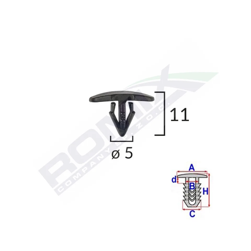 Clips Tip Garnitura Pentru Citroen/Peugeot/Renault 5X11Mm - Negru Set 25 Buc, imagine produs