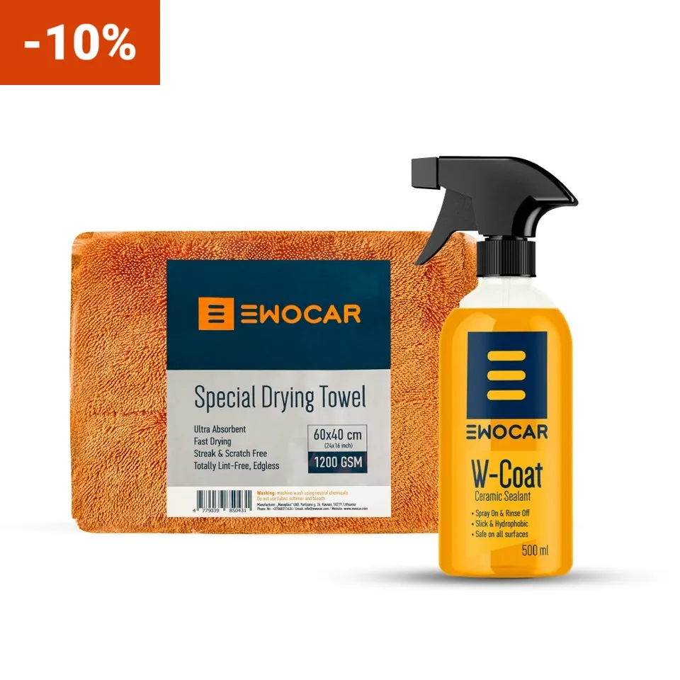 Kit protecție și uscare auto moto Ewocar – W-Coat 500 ml + prosop Twisted Loop 1200 GSM portocaliu, imagine produs