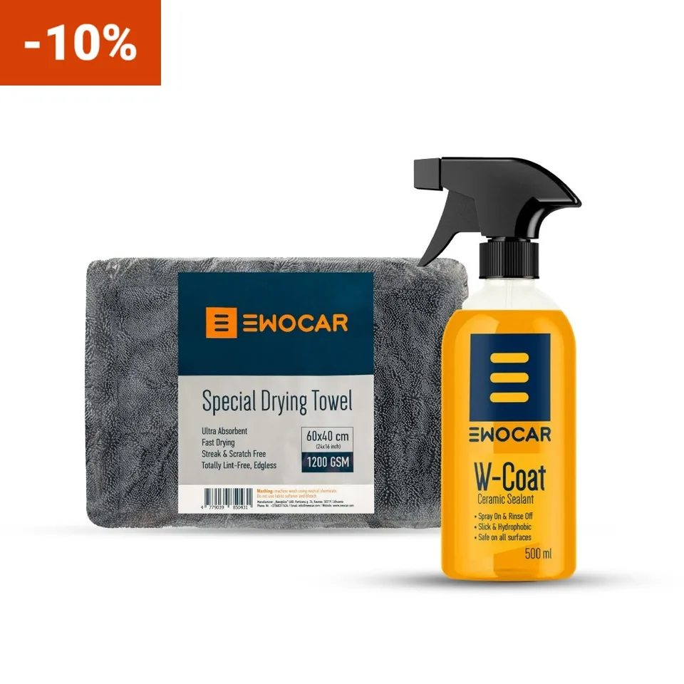 Kit protecție și uscare auto moto Ewocar – W-Coat 500 ml + prosop Twisted Loop 1200 GSM gri, imagine produs