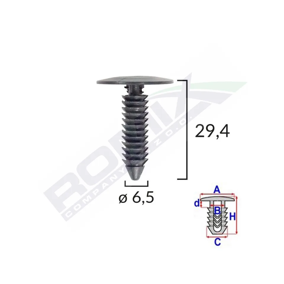 Clips Tapiterie Pentru Gm 6.5X29.4Mm - Negru Set 10 Buc, imagine produs