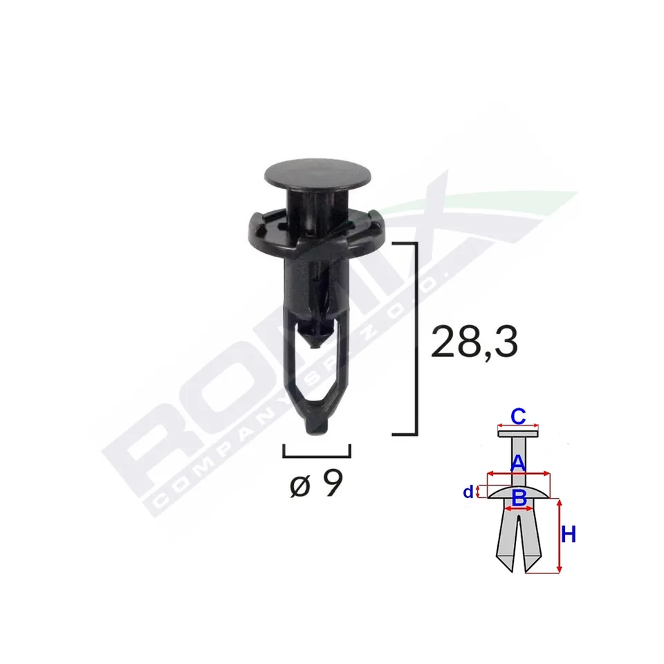 Clips Fixare Pentru Toyota/Lexus 9X28.3Mm - Negru Set 10 Buc, imagine produs