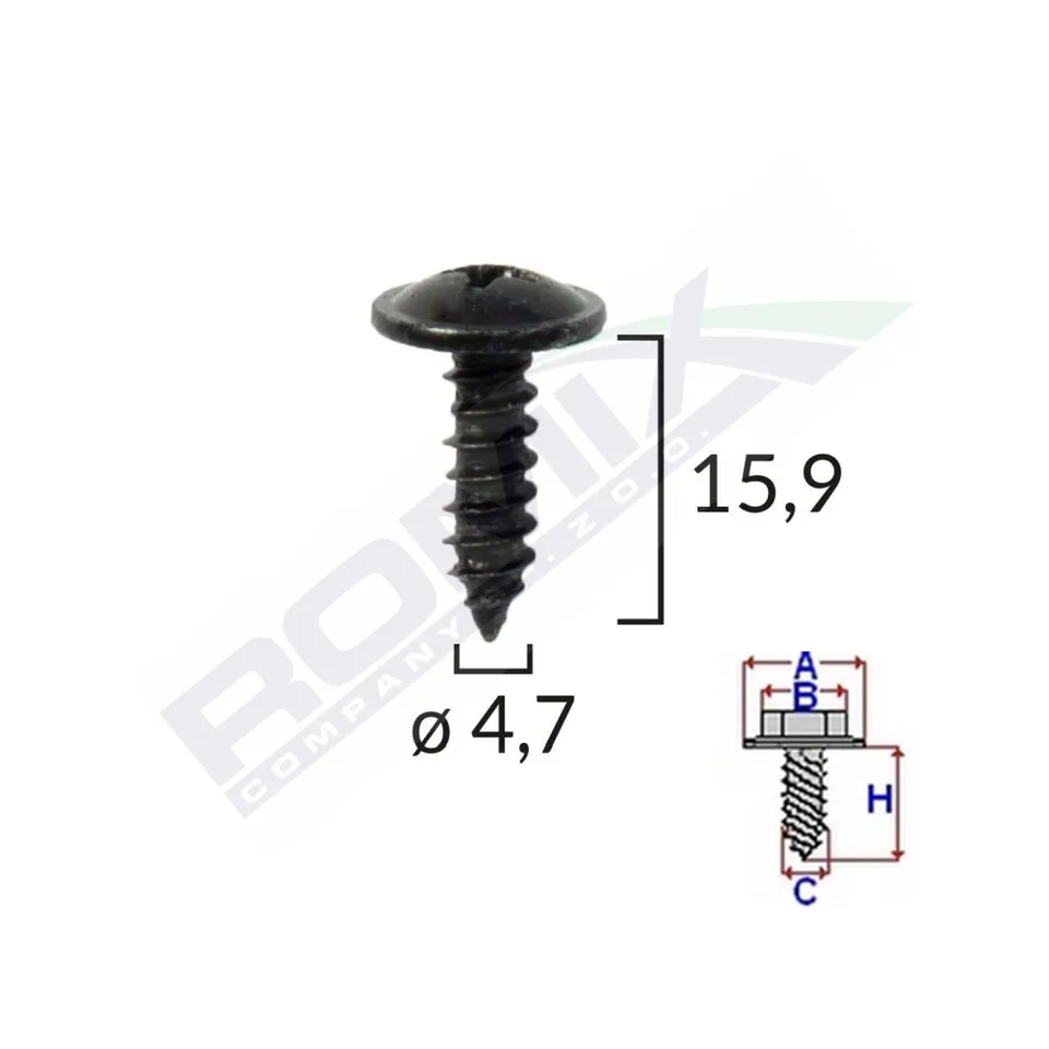 Surub Fixare Alfa Romeo. Fiat. Bmw 4.7X15.9Mm - Negru Set 10Buc, imagine produs