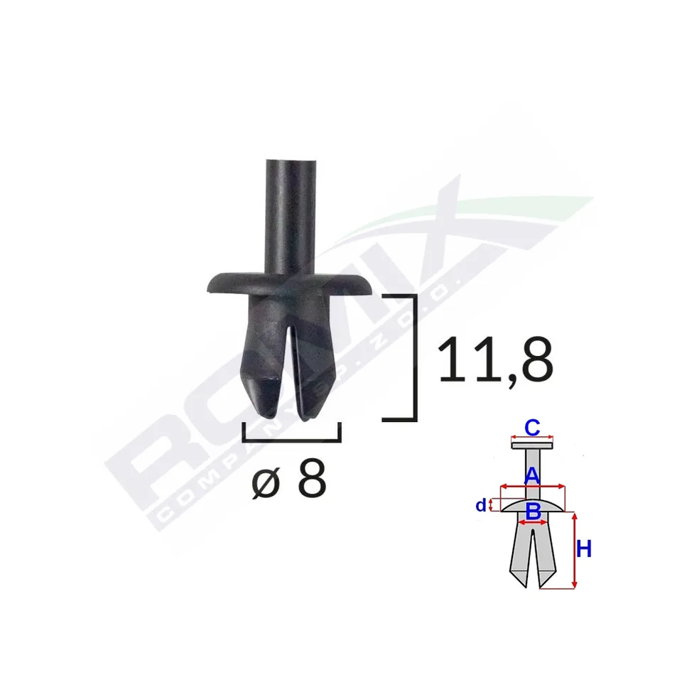Clips Fixare Elemente Exterioare Pentru Opel/Volvo/Vw 8X11.8Mm - Negru Set 25 Buc, imagine produs