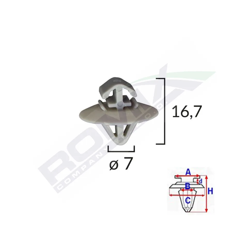 Clips Fixare Elemente Exterioare Pentru Iveco/Opel/Renault 7X16.7 - Gri Set 10 Buc, imagine produs
