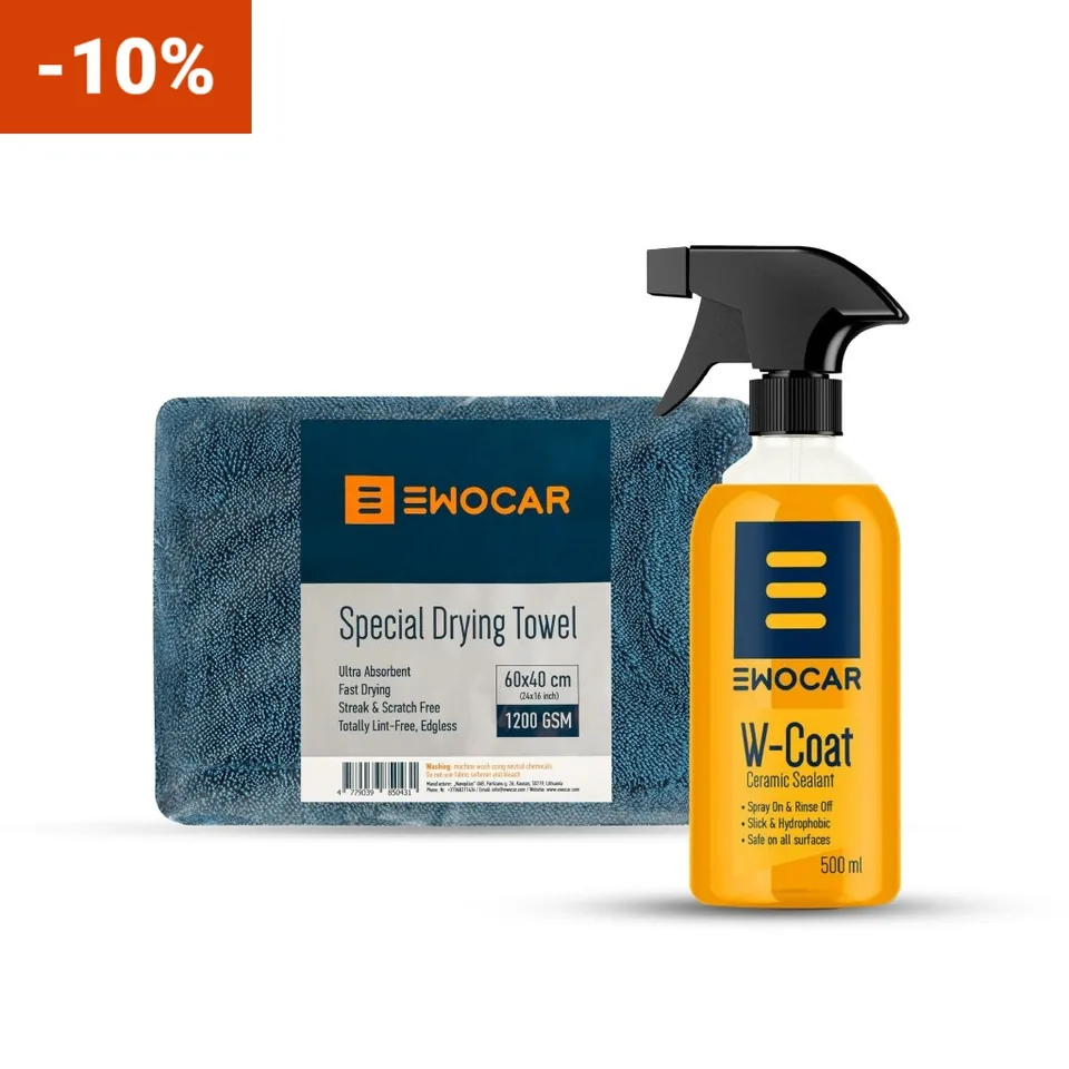 Kit protecție și uscare auto moto Ewocar – W-Coat 500 ml + prosop Twisted Loop 1200 GSM albastru, imagine produs