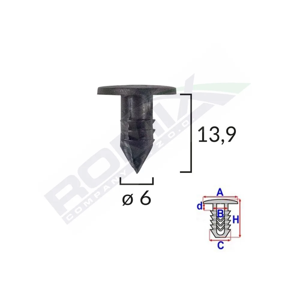 Clips Garnituri Pentru Fiat 6X13.9 - Negru Set 25 Buc, imagine produs