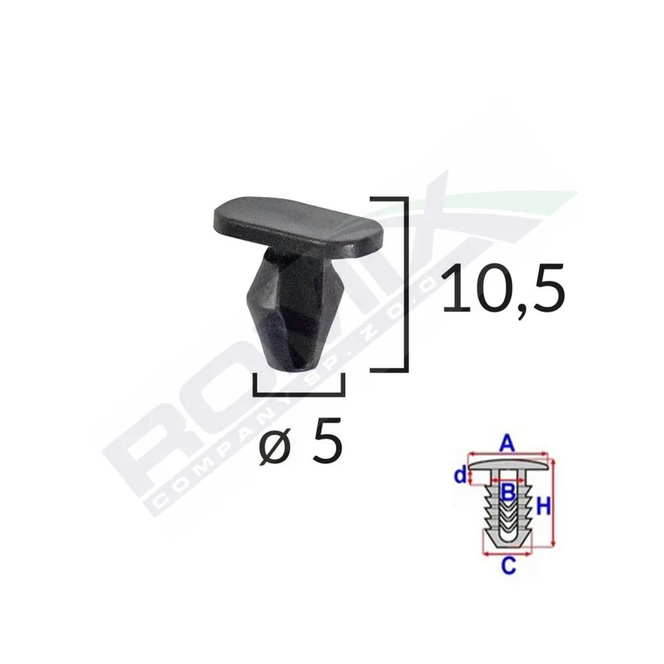 Clips Pentru Garnituri Peugeot, Citroen 5X10.5Mm Negru Set 10 Buc, imagine produs