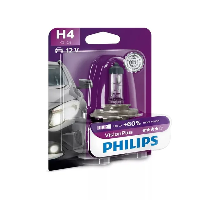 Bec Far H4 P43T 60/55W 12V Vision Plus Philips, imagine produs