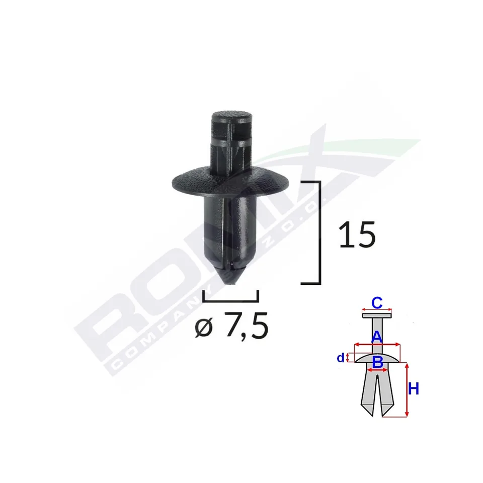 Clips Fixare Pentru Lexus/Suzuki/Toyota/Volvo 7.5X15Mm - Negru Set 10 Buc, imagine produs
