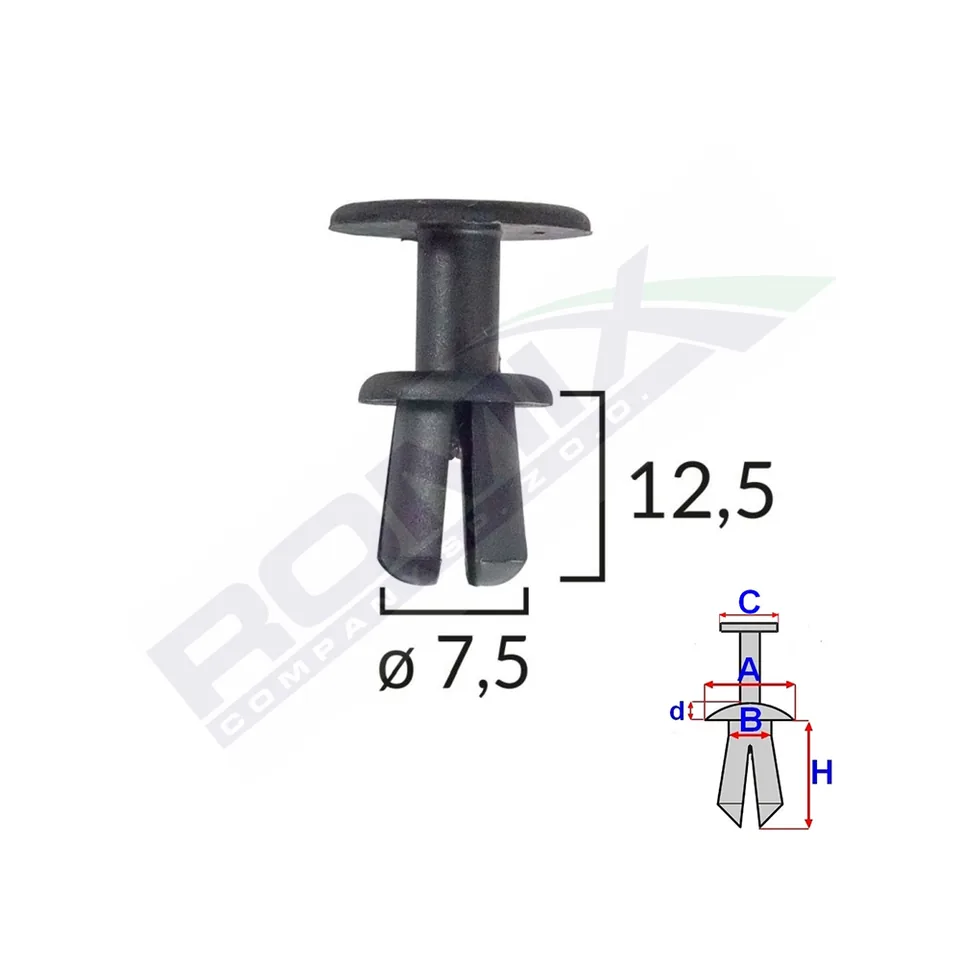 Clips Fixare Pentru Bmw/Skoda 7.5X12.5Mm - Negru Set 10 Buc, imagine produs