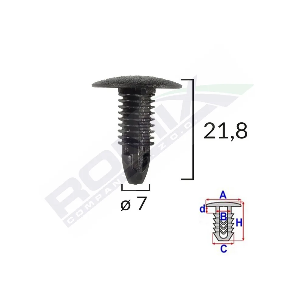 Clips Tapiterie Pentru Honda/Hyundai/Toyota 7X21.8Mm - Negru Set 10 Buc, imagine produs