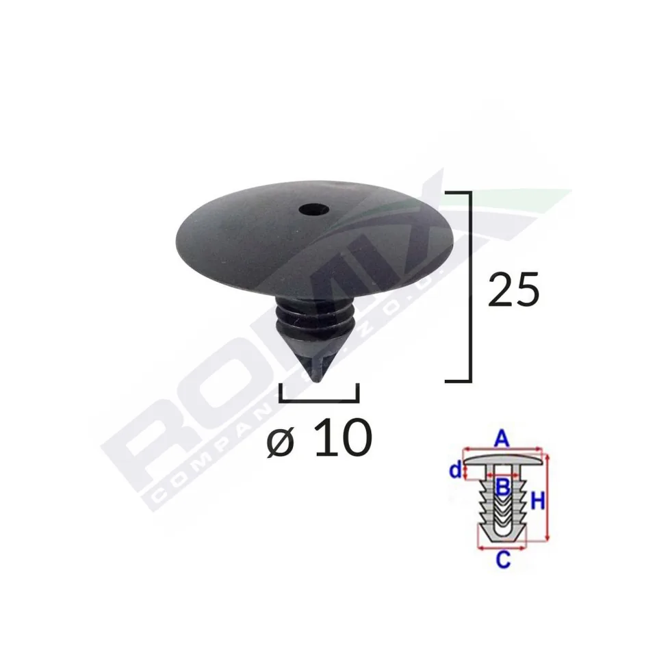 Clips Fixare Elemente Roata Pentru Renault 10X25Mm - Negru Set 10 Buc, imagine produs