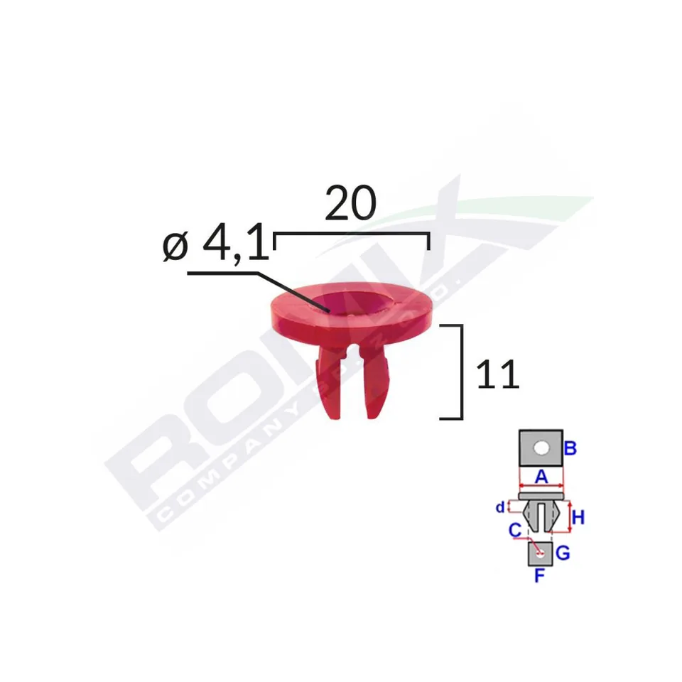 Clips Fixare Elemente Motor Pentru Ford 11X20Mm - Rosu Set 10 Buc, imagine produs
