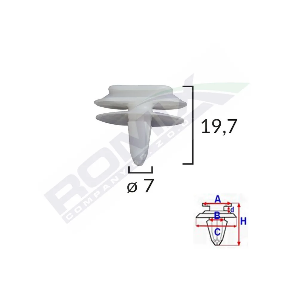 Clips Fixare Elemente Exterioare Pentru Renault 7X19.7Mm - Alb Set 10 Buc, imagine produs