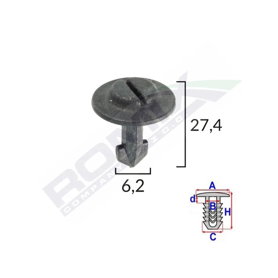 Clips Fixare Elemente Roata Pentru Audi/Seat/Vw 6.2X27.4Mm - Negru Set 10 Buc, imagine produs