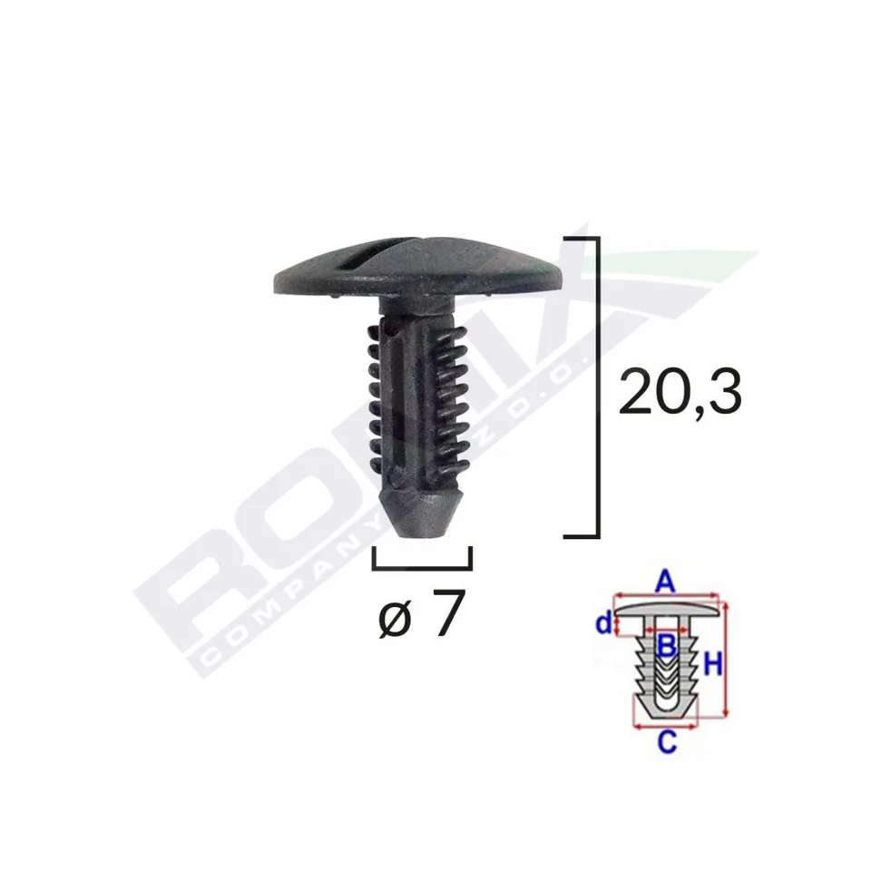 Clips Fixare Elemente Roata Pentru Citroen/Peugeot 7X20.3Mm - Negru Set 10 Buc, imagine produs
