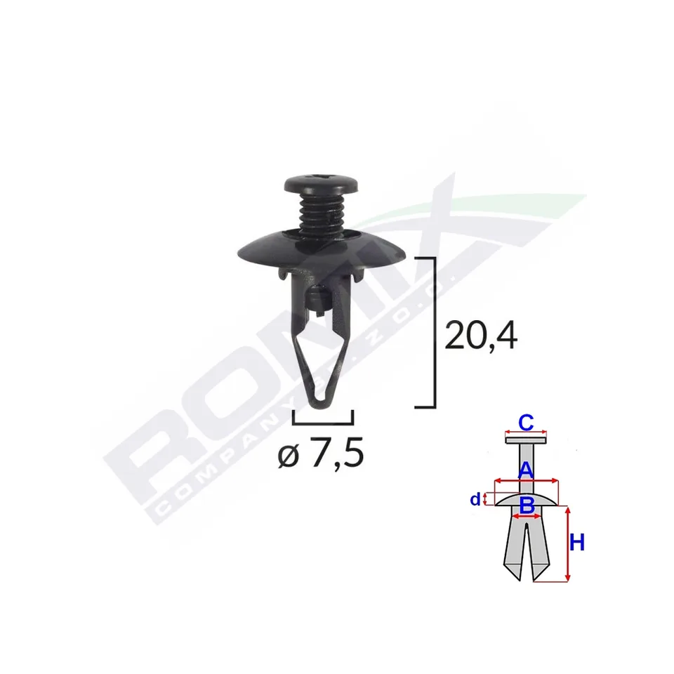 Clips Fixare Pentru Mitsubishi 7.5X20.4Mm - Negru Set 10 Buc, imagine produs