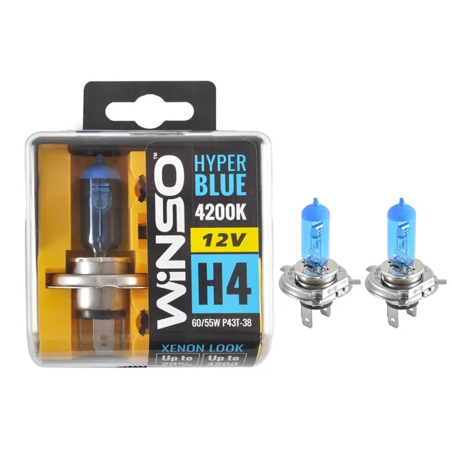 Becuri H4 halogen 12V 60/55W 4200K Winso Hyper Blue P43t-38 set 2 buc, imagine produs