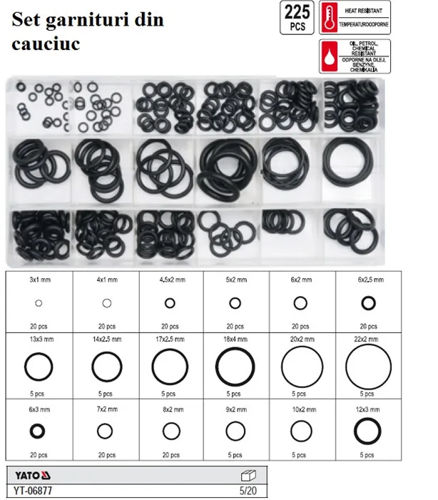 Set garnituri din cauciuc 225 piese Yato YT06877, imagine produs