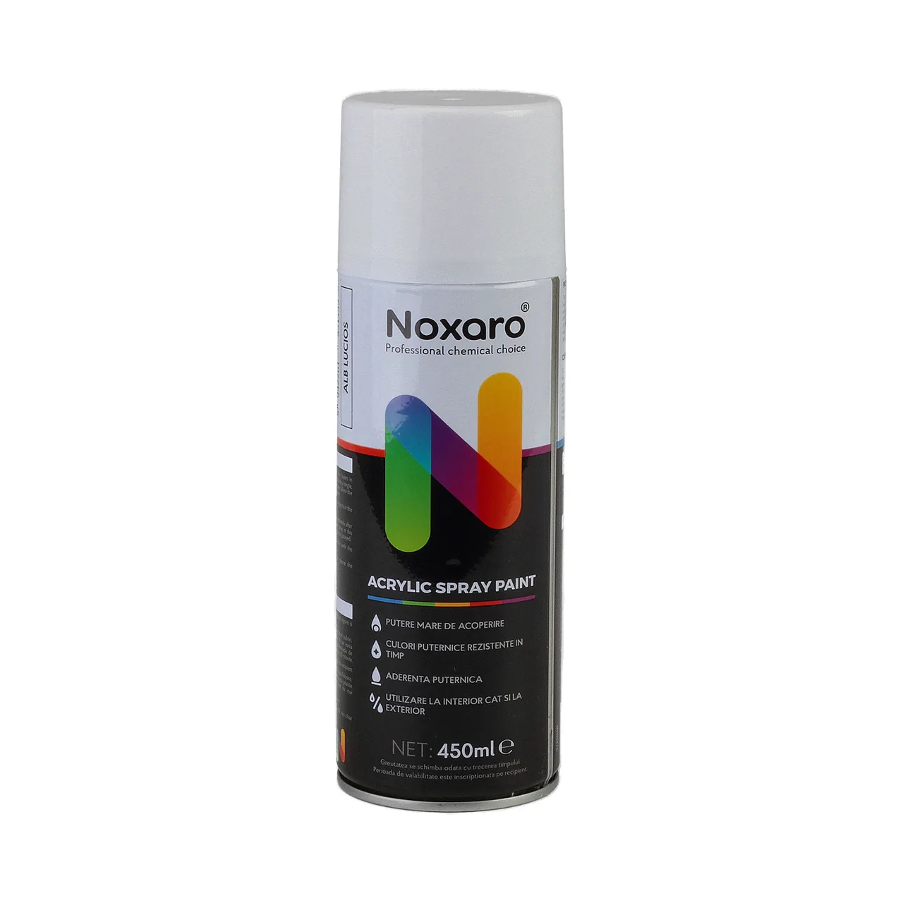 Vopsea spray Alb Lucios Noxaro 450 ml NXVPS003, imagine produs