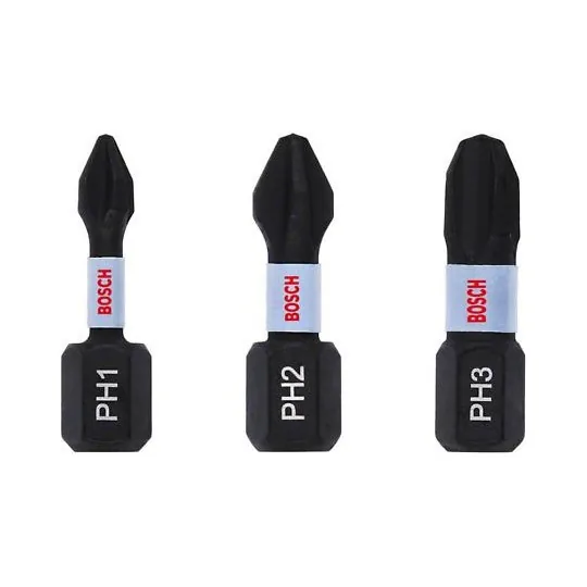 Set 3 biti impact PH1 PH2 PH3 25mm PRO Bosch 2608522470, imagine produs