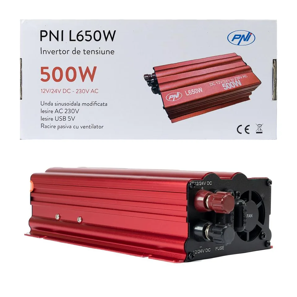 Invertor tensiune auto 12V 24V iesire 230V 500W USB PNI L650W, imagine produs