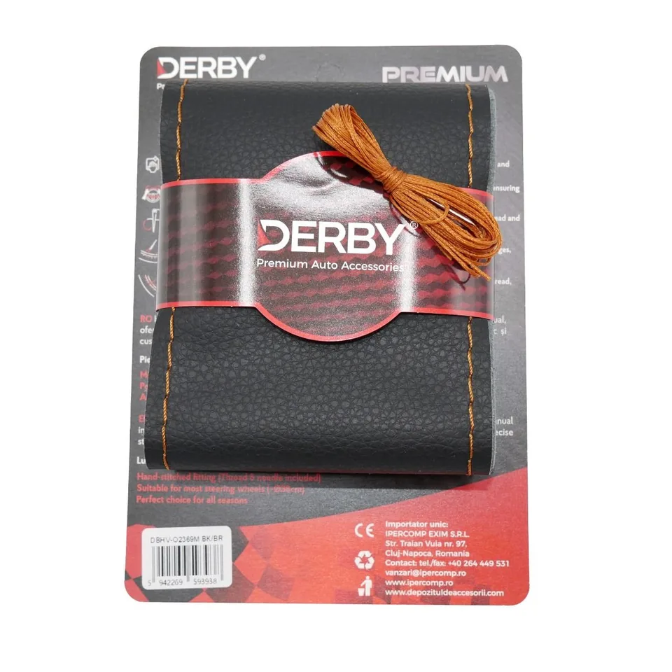 Husa volan cu ac si ata 80 g cusatura maro negru DERBY DBHVO2369M, imagine produs