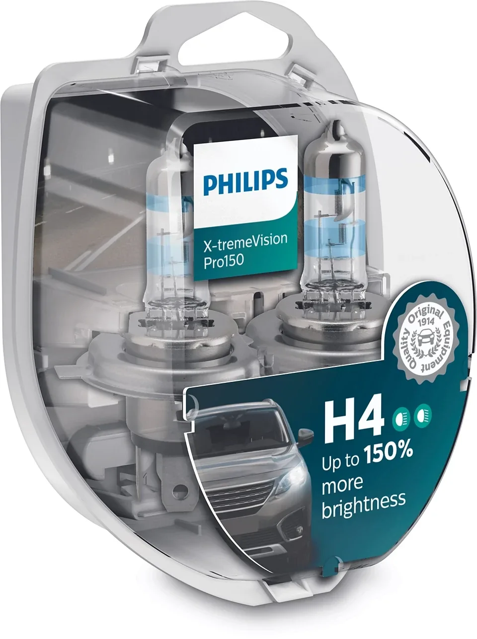 Becuri halogen H4 12V 60/55W Philips X-tremeVision Pro150 P43t-38 set 2 buc compatibil cu Audi BMW Ford Toyota Volkswagen, imagine produs