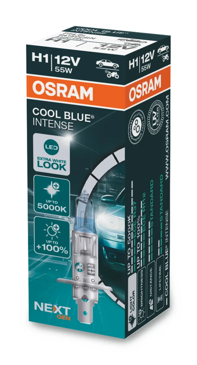 Bec H1 halogen 12V 55W P14.5s Osram Cool Blue Intense 64150CBN, imagine produs
