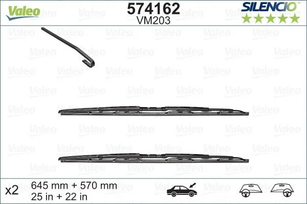 Stergatoare parbriz cu rama 645/570 mm Valeo Silencio 574162, imagine produs