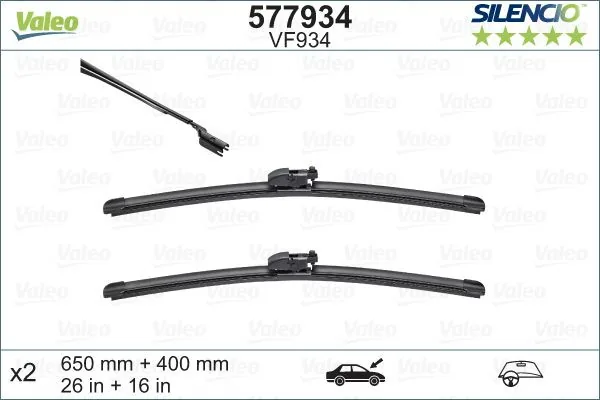 Stergatoare parbriz fara rama 650 mm 400 mm Valeo Silencio FlatBlade OE 577934, imagine produs