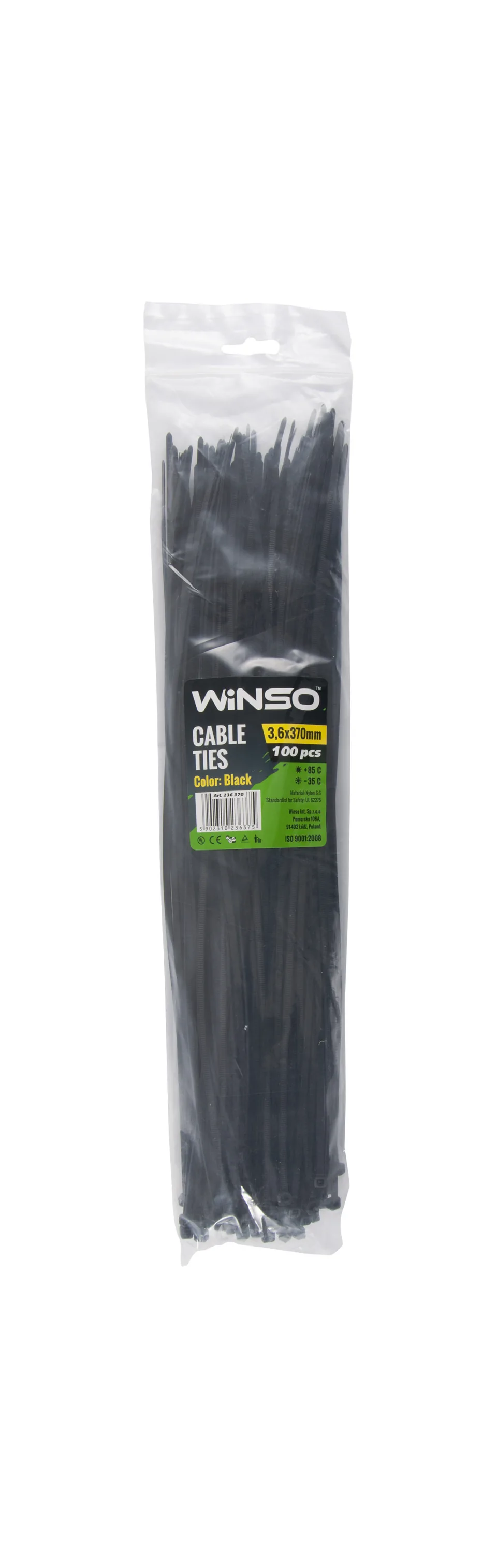 Coliere plastic negru 3.6x370 mm set 100 buc Winso 236370, imagine produs