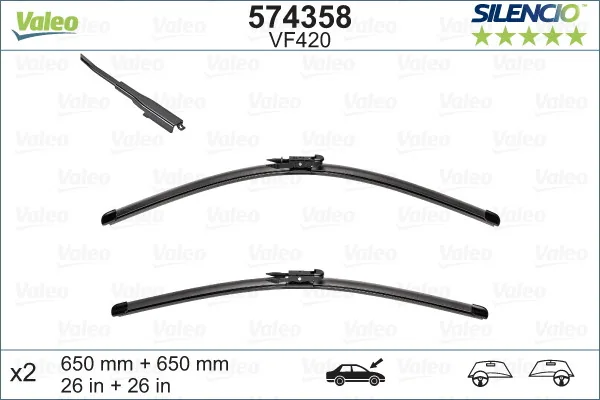 Stergatoare parbriz fara rama 650 mm Valeo Silencio Flat 574358 2 buc, imagine produs