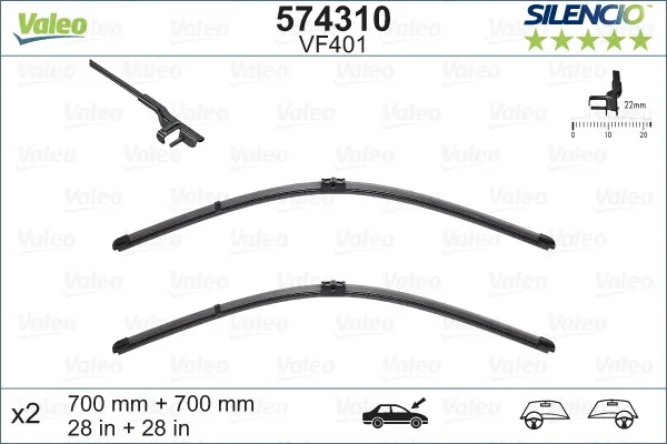 Stergatoare parbriz fara rama 700 mm Valeo Silencio Flat 574310 2 buc, imagine produs